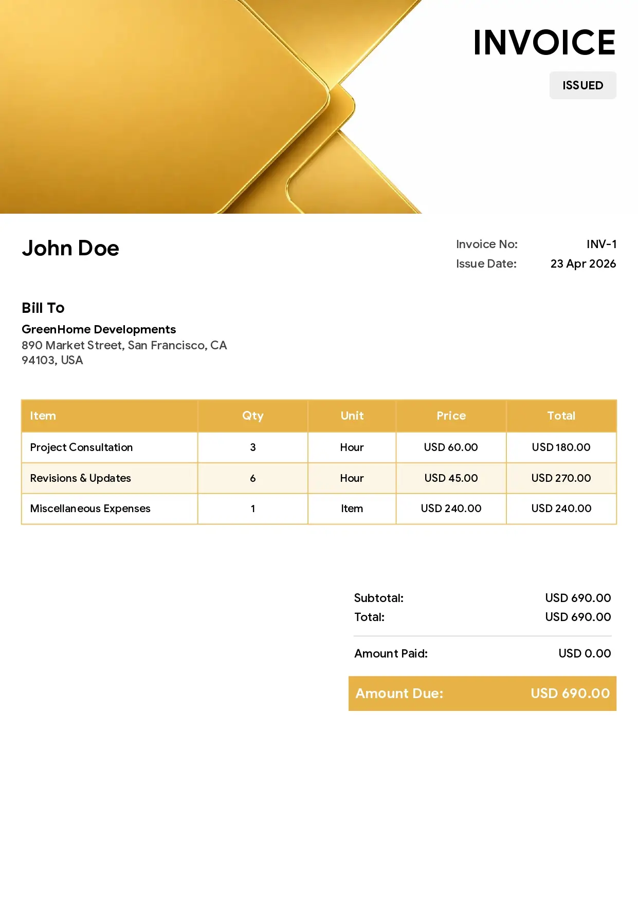 Material Gold invoice template
