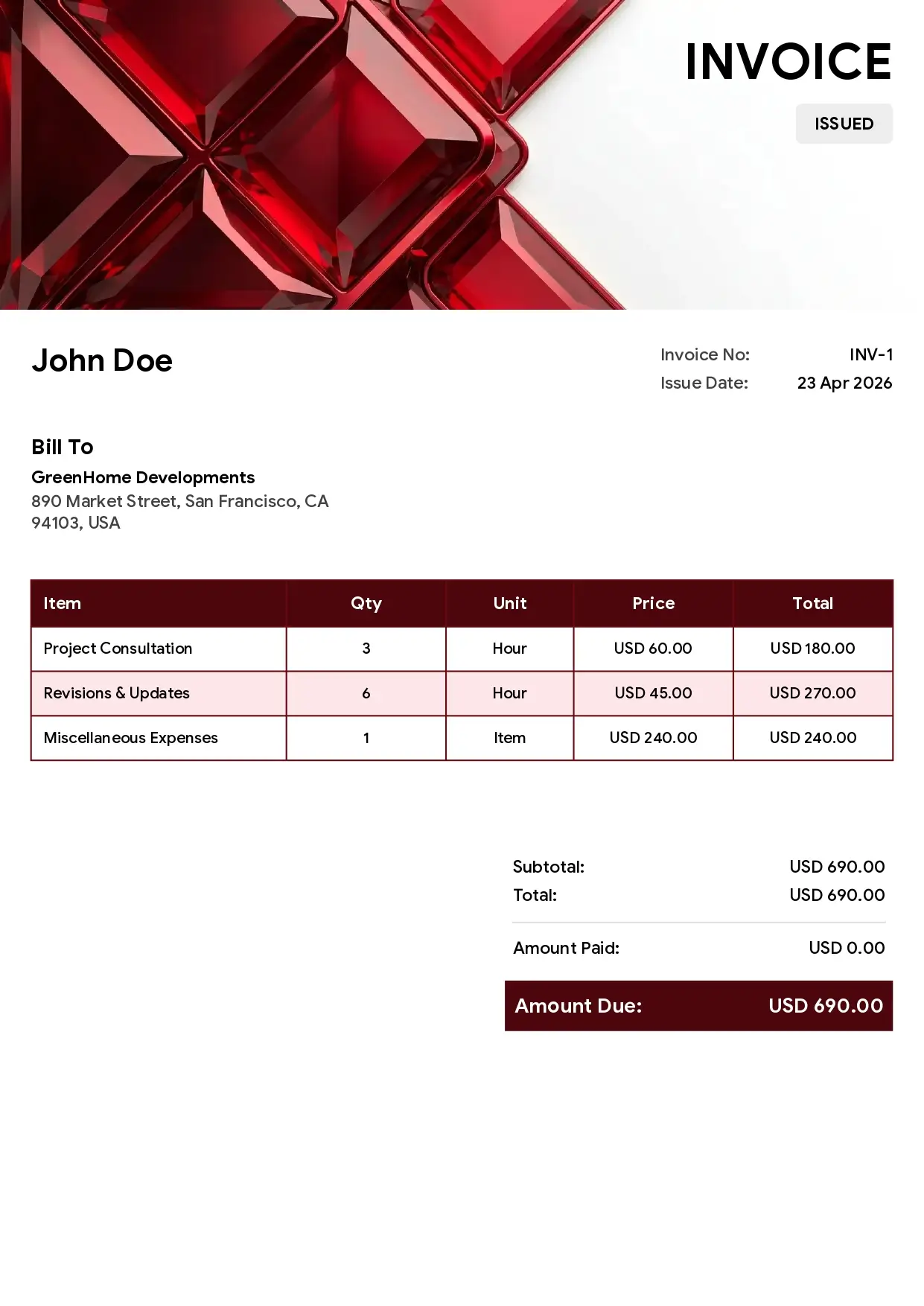 Material Crystal invoice template