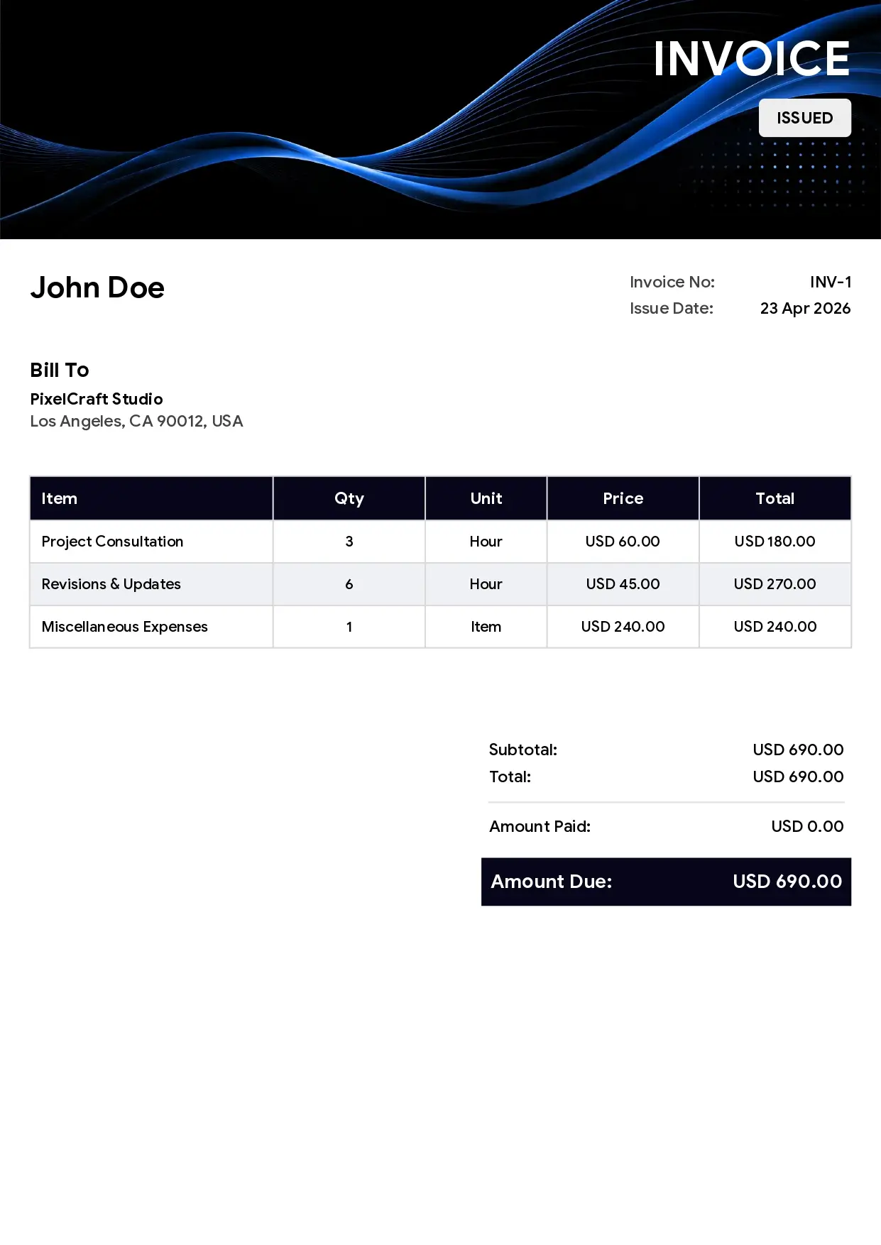 Modern Blue invoice template