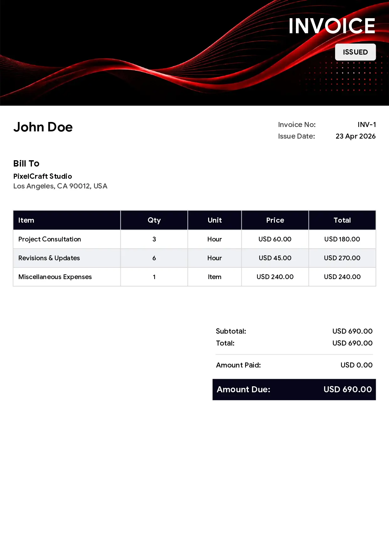 Modern Red invoice template